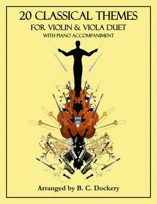 Book cover for 20 Classical Themes for Violin and Viola Duet with Piano Accompaniment