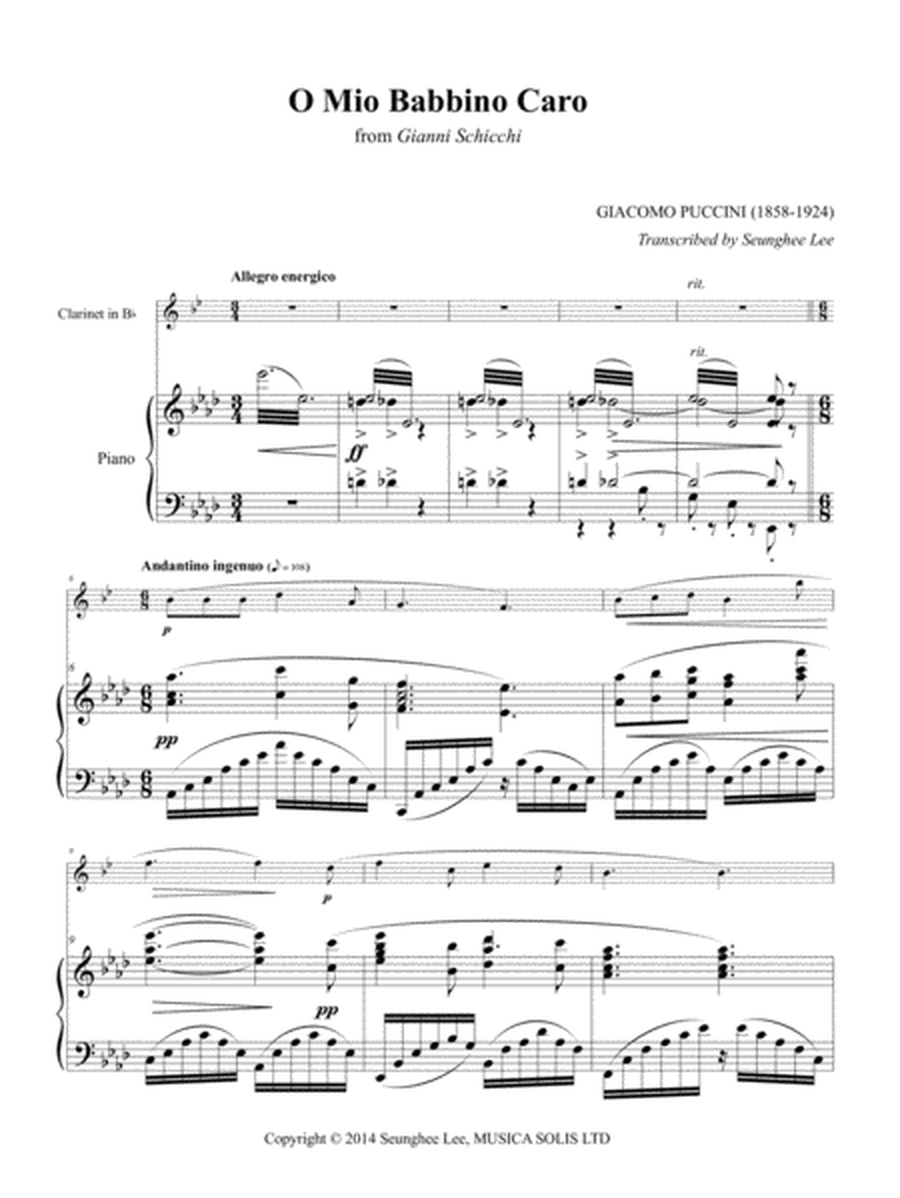 Giacomo Puccini: O Mio Babbino Caro for Clarinet and Piano image number null