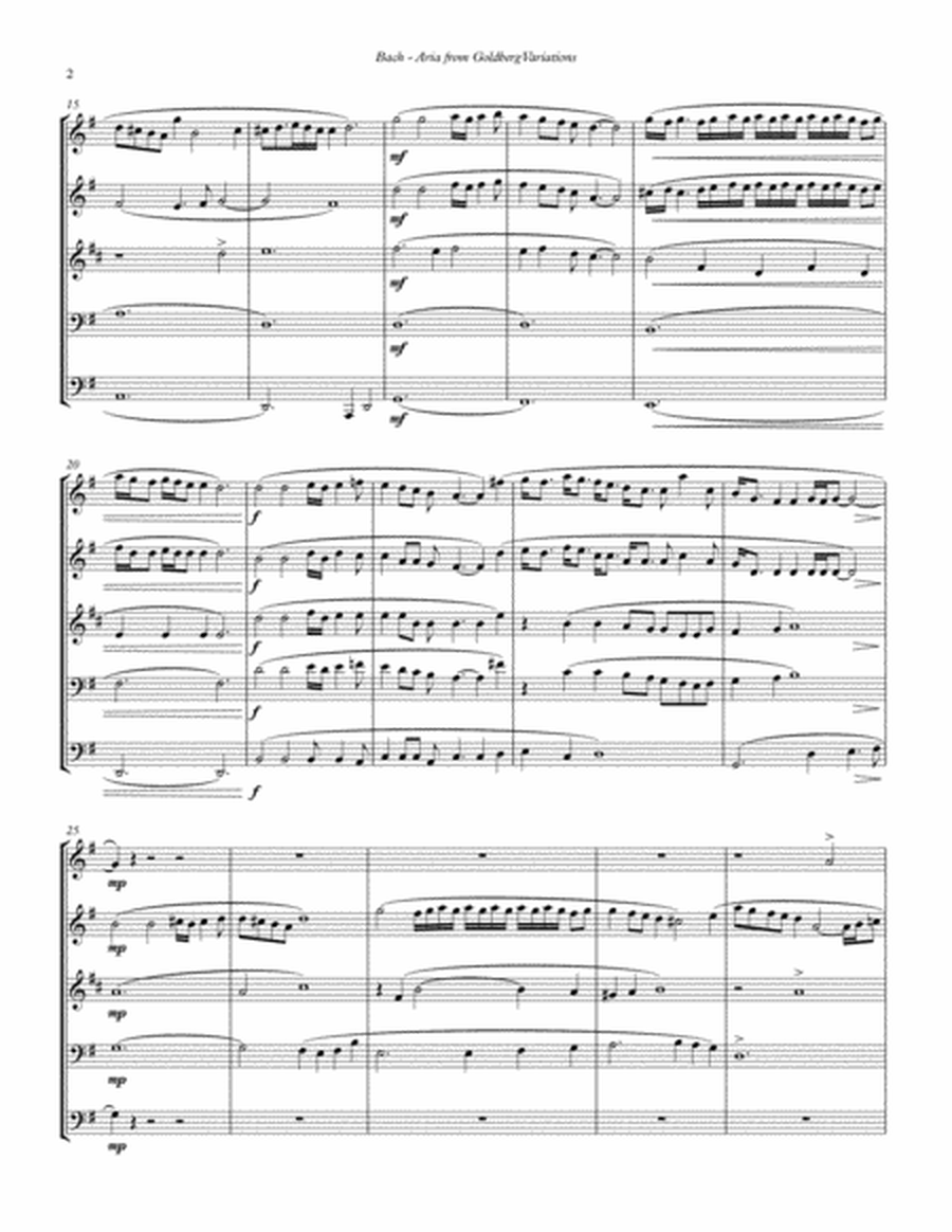 Aria from Goldberg Variations BWV 988 for Brass Quintet