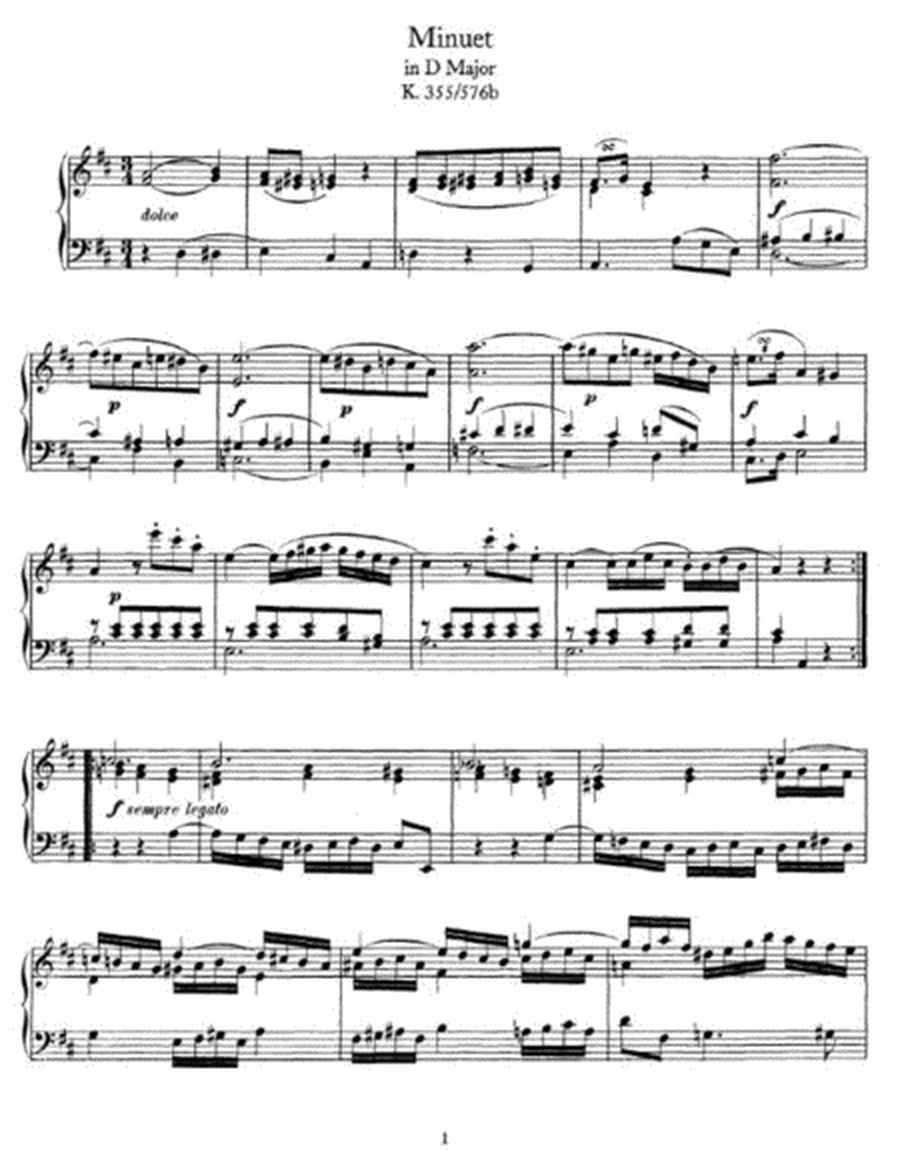 Mozart - Minuet in D Major K. 355-576b