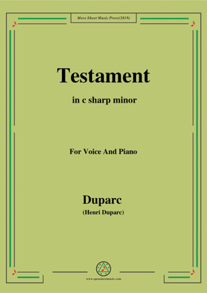 Book cover for Duparc-Testament in c sharp minor