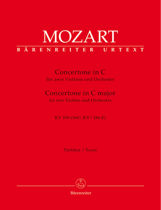 Book cover for Concertone for two Violins and Orchestra C major, KV 190 (166b, KV6:186 E)