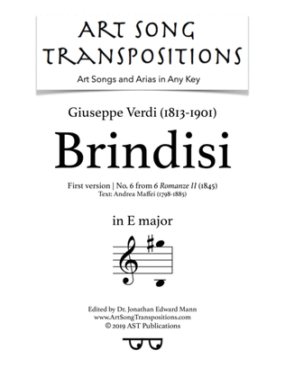 Book cover for VERDI: Brindisi (first version, transposed to E major)