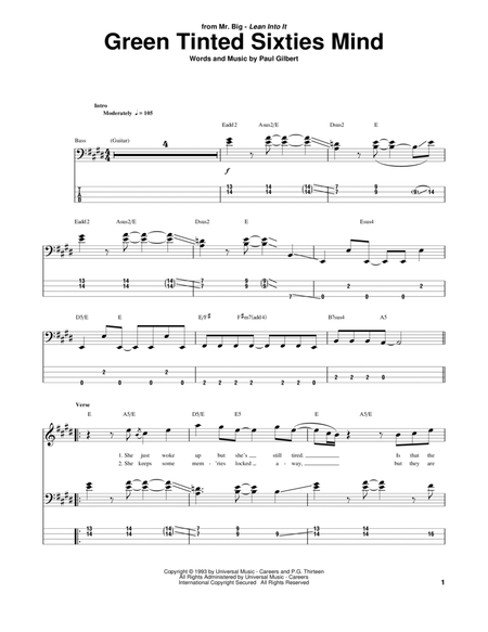 Green Tinted Sixties Mind by Mr. Big - Bass Guitar Tablature - Digital  Sheet Music | Sheet Music Plus