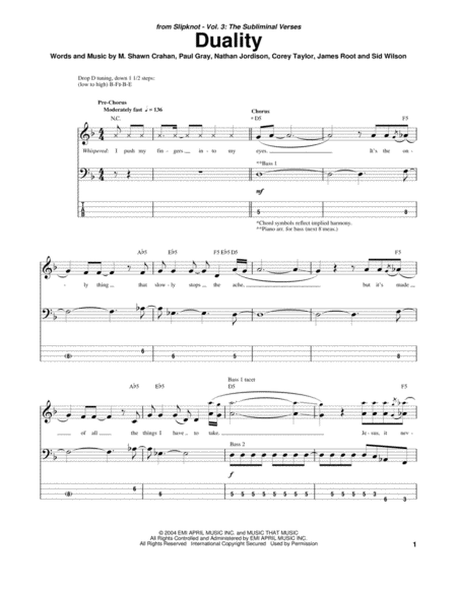 Duality by Slipknot Guitar Tablature - Digital Sheet Music