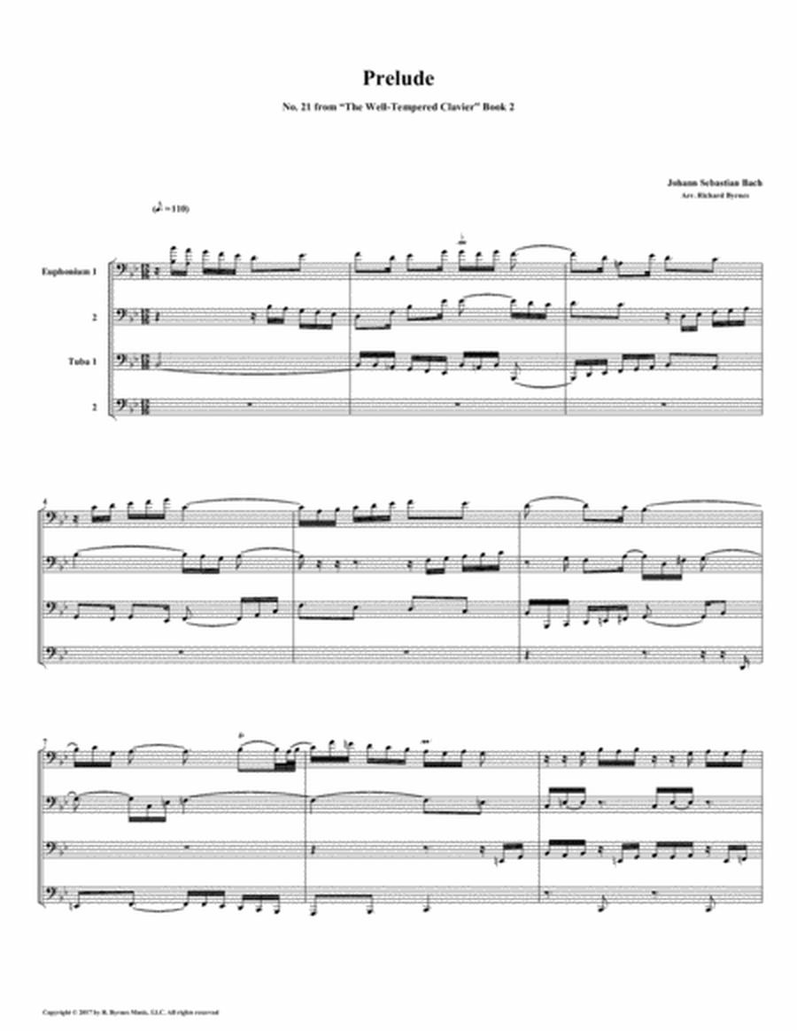 Prelude 21 from Well-Tempered Clavier, Book 2 (Euphonium-Tuba Quartet) image number null