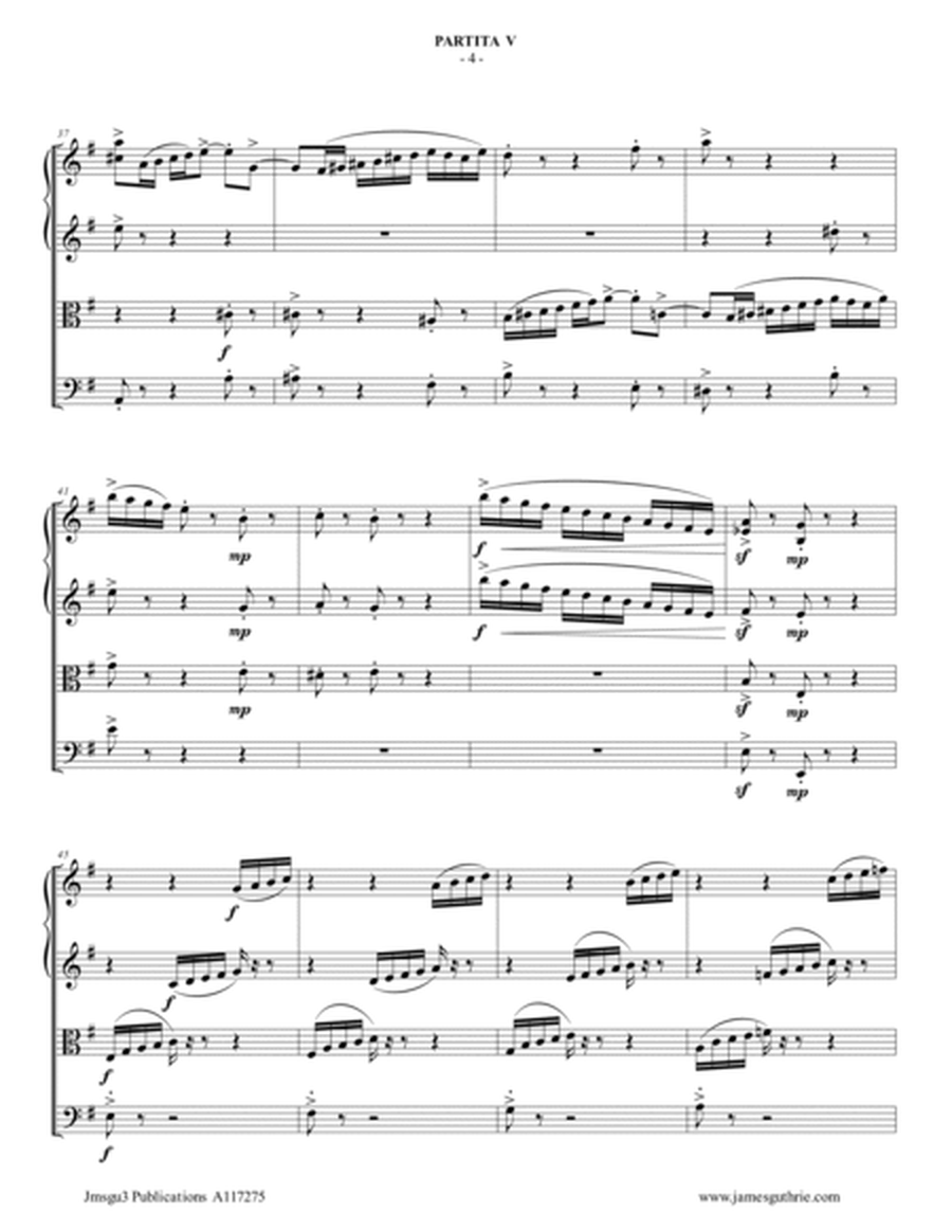 BACH: Partita No. 5 BWV 829 for String Quartet image number null