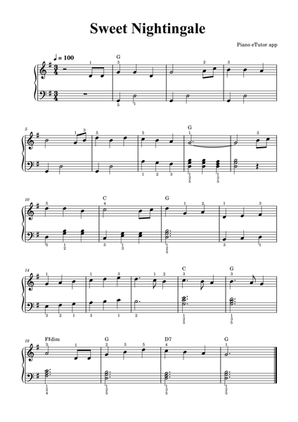 Sweet Nightingale - piano sheet music by Traditional - Easy Piano 