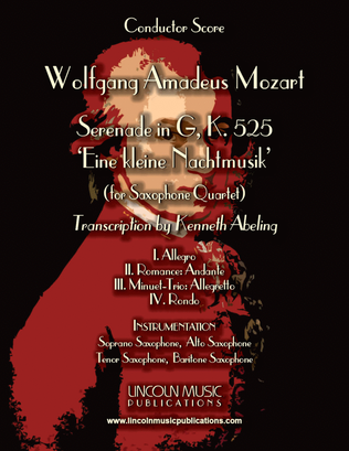 Book cover for Mozart - Serenade in G, 'Eine kleine Nachtmusik' (for Saxophone Quartet SATB)