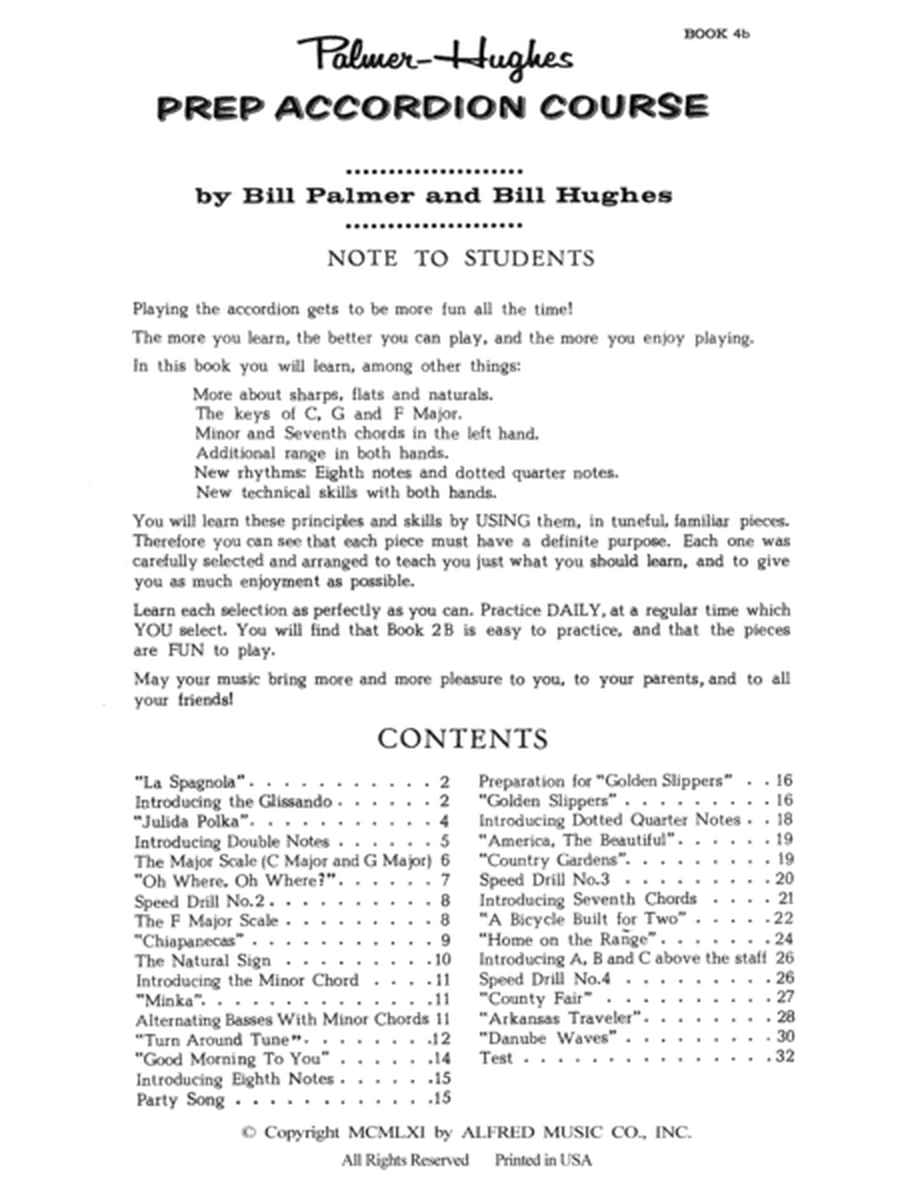 Palmer-Hughes Prep Accordion Course, Book 2B by Willard A. Palmer Accordion - Sheet Music