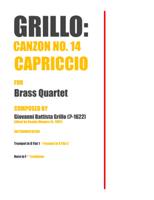 Book cover for "Canzon No. 14: Capriccio" for Brass Quartet - Giovanni Battista Grillo