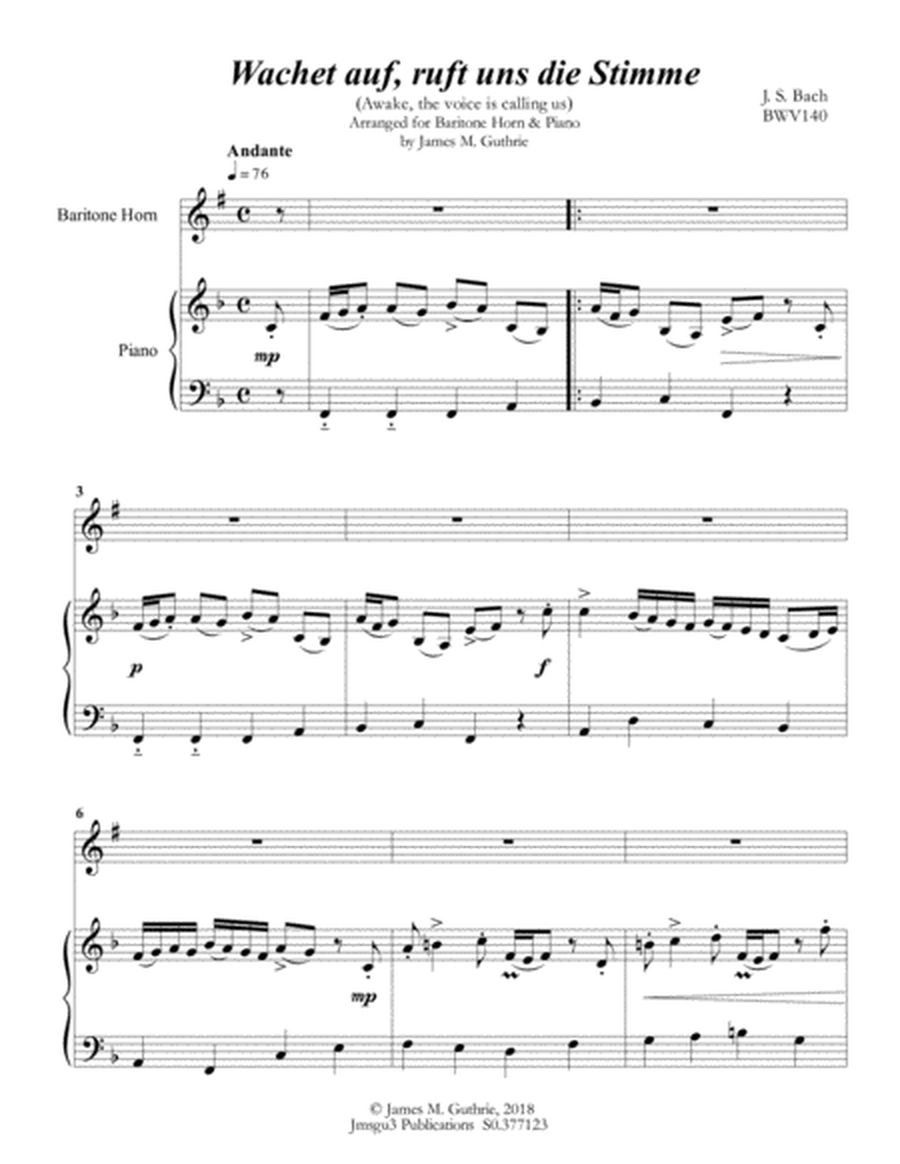 Bach: Wachet auf for Baritone Horn & Piano image number null