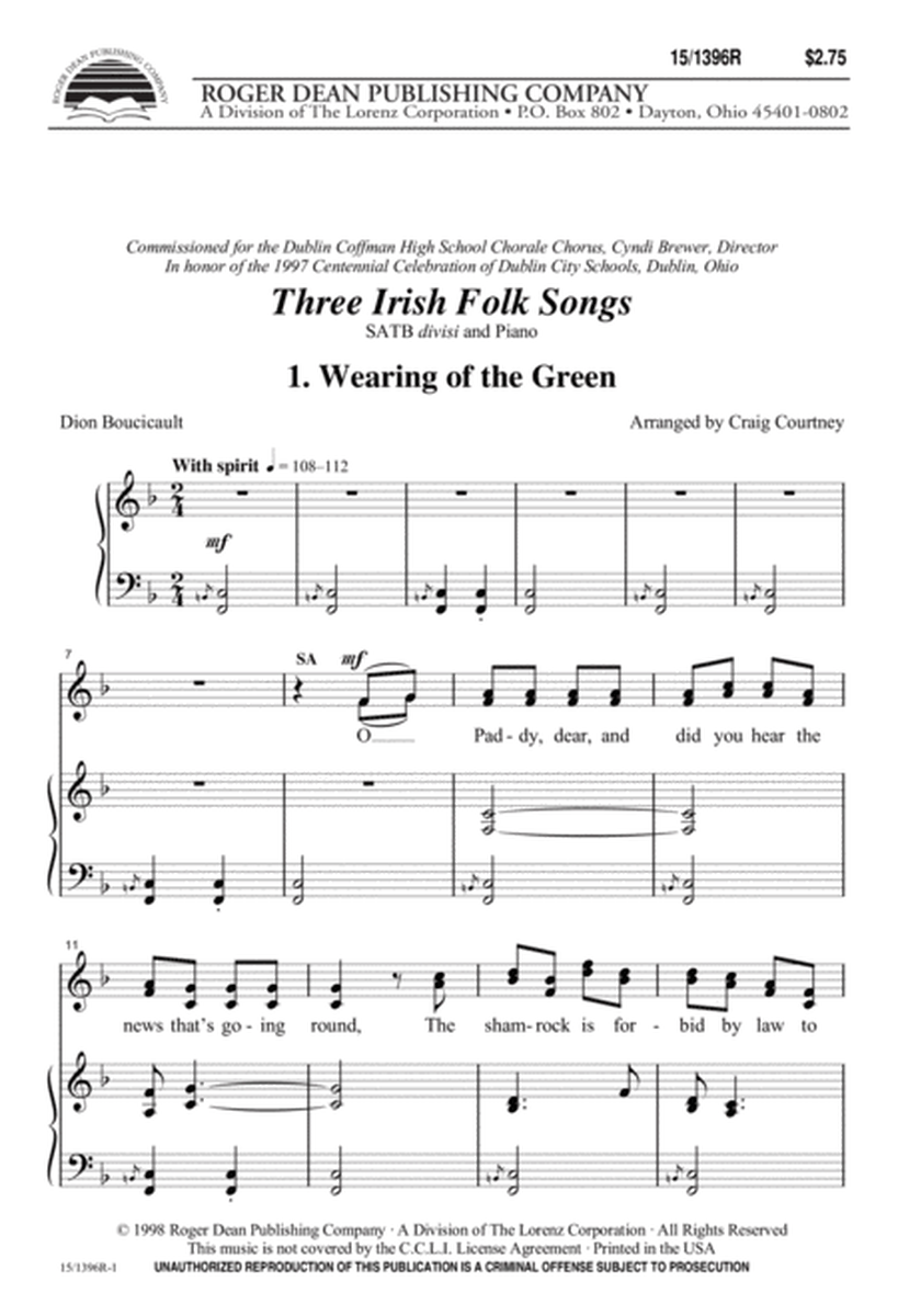 Three Irish Folk Songs by Craig Courtney Divisi - Sheet Music