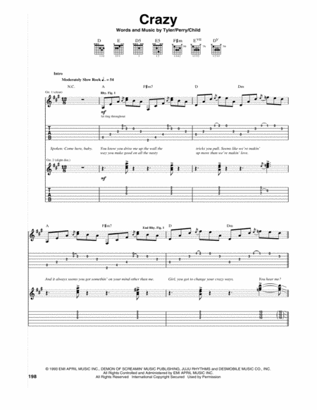 Crazy by Aerosmith - Electric Guitar - Digital Sheet Music