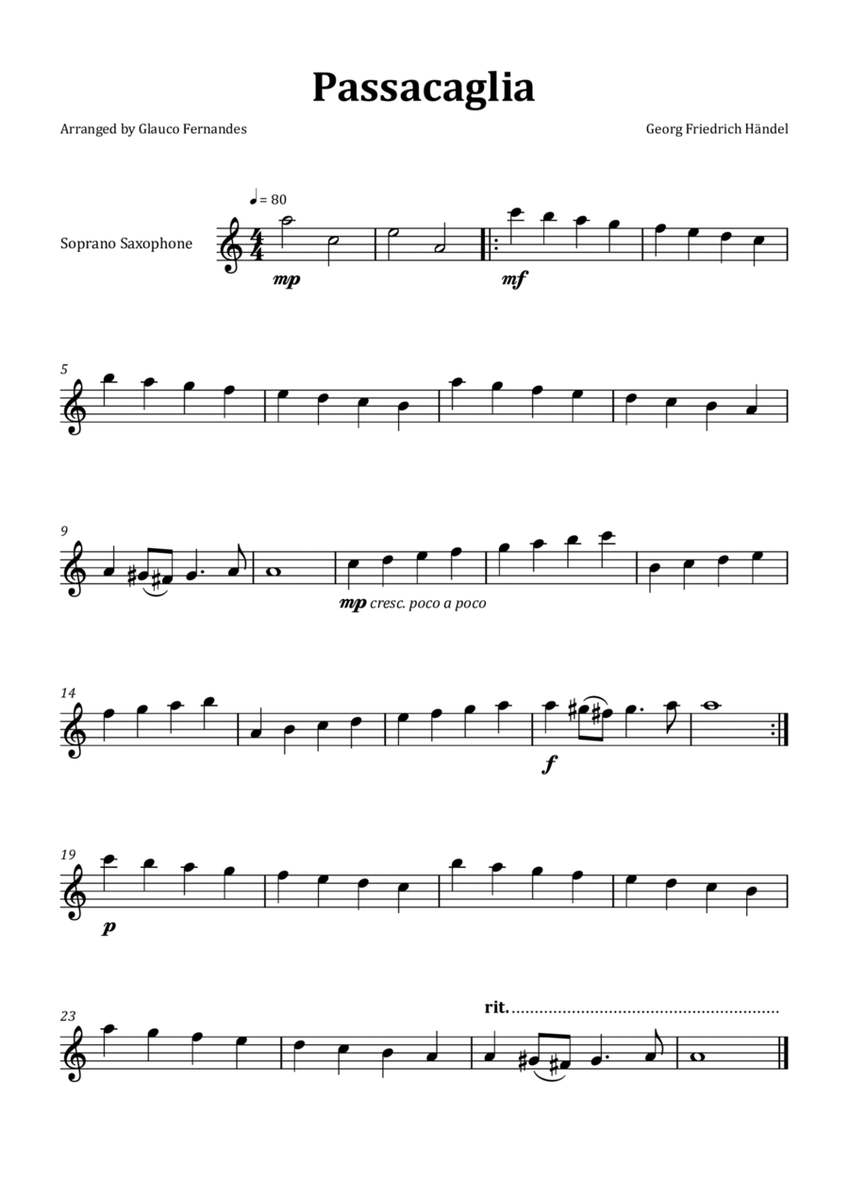 Passacaglia by Handel/Halvorsen - Soprano Saxophone Solo image number null