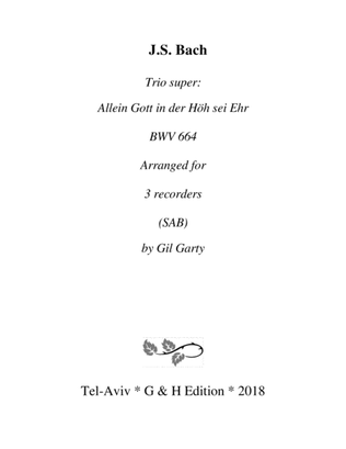 Book cover for Trio super: Allein Gott in der Höh sei Ehr BWV 664 (arrangement for 3 recorders)