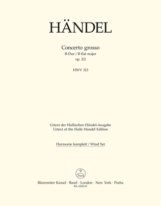 Book cover for Concerto grosso B flat major, Op. 3/2 HWV 313