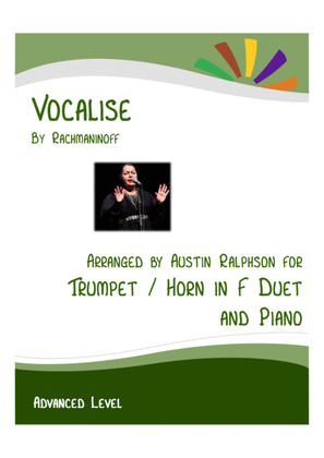 Book cover for Vocalise (Rachmaninoff) - trumpet and horn in F duet and piano with FREE BACKING TRACK