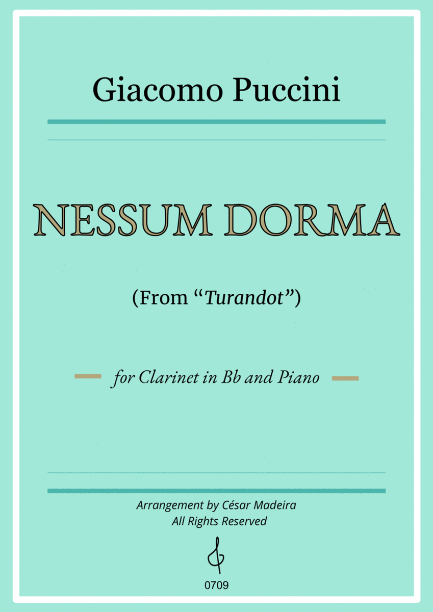 Nessun Dorma by Puccini - Bb Clarinet and Piano (Full Score) image number null