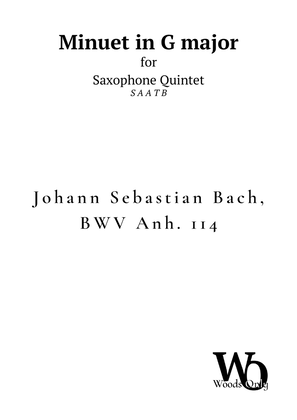 Book cover for Minuet in G major by Bach for Saxophone Quintet