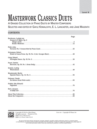 Book cover for Masterwork Classics Duets, Level 8: A Graded Collection of Piano Duets by Master Composers