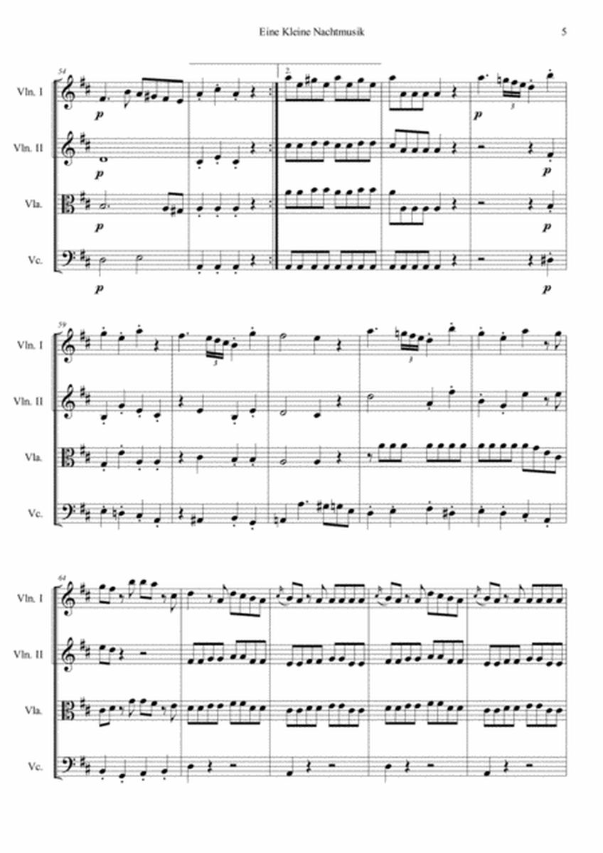 Serenade No.13 "Eine Kleine Nachtmusik" in G major, K.525 1.Allegro Easy & Short In D