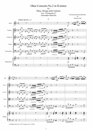 Marcello - Oboe concerto in D minor for Oboe, Strings and Continuo - Score and Parts