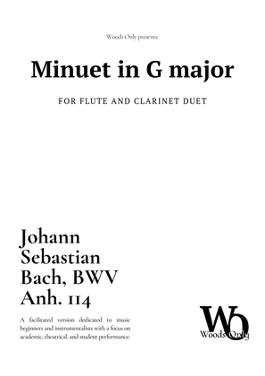 Book cover for Minuet in G major by Bach for Flute and Clarinet Duet