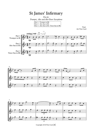 Book cover for St James' Infirmary. Trio for Trumpet, Alto Sax and Alto/Tenor Sax