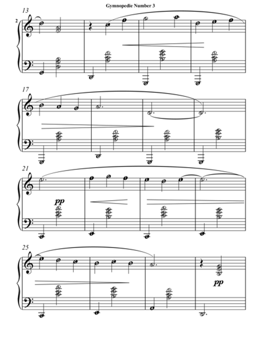 Gymnopedie Number 3 Easy Intermediate Piano Sheet Music