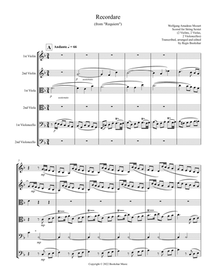 Book cover for Recordare (from "Requiem") (F) (String Sextet - 2 Violins, 2 Violas, 2 Cellos)