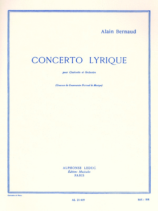 Book cover for Concerto Lyrique (clarinet & Piano)