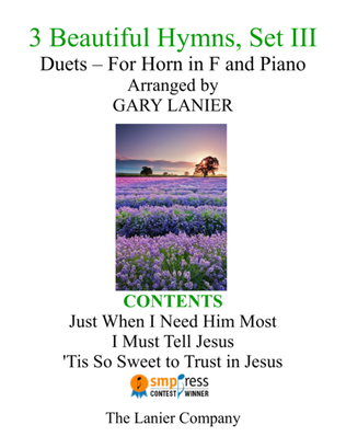 Book cover for Gary Lanier: 3 BEAUTIFUL HYMNS, Set III (Duets for Horn in F & Piano)