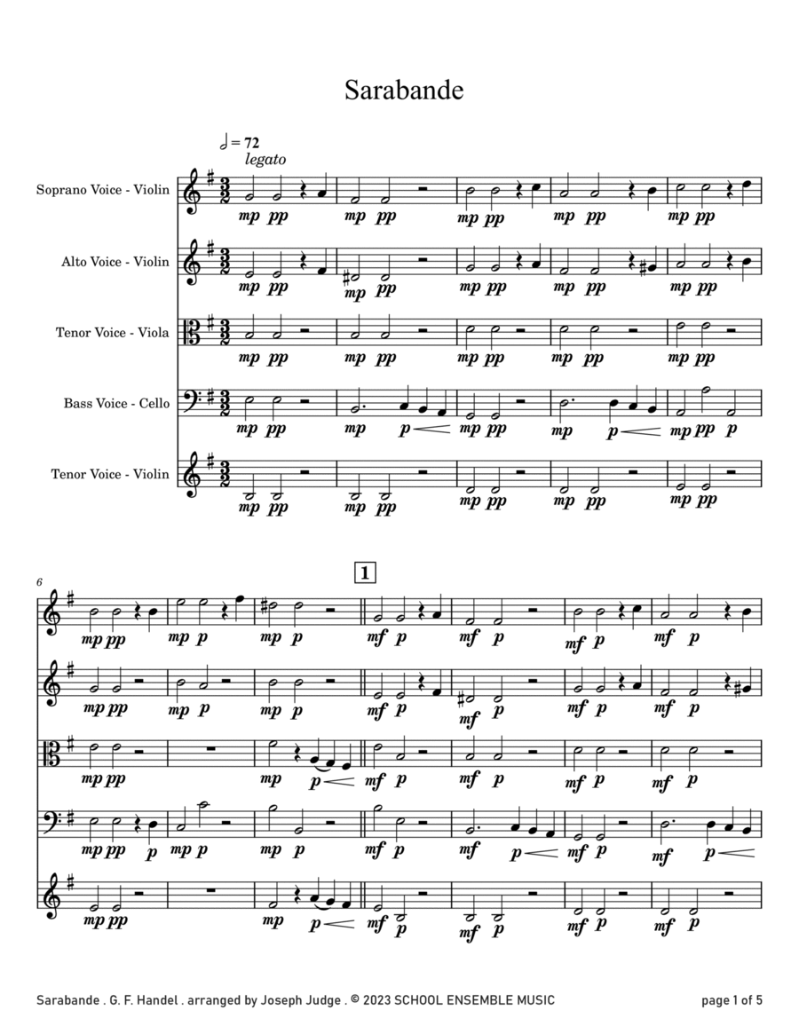 Sarabande by Handel for String Quartet in Schools image number null