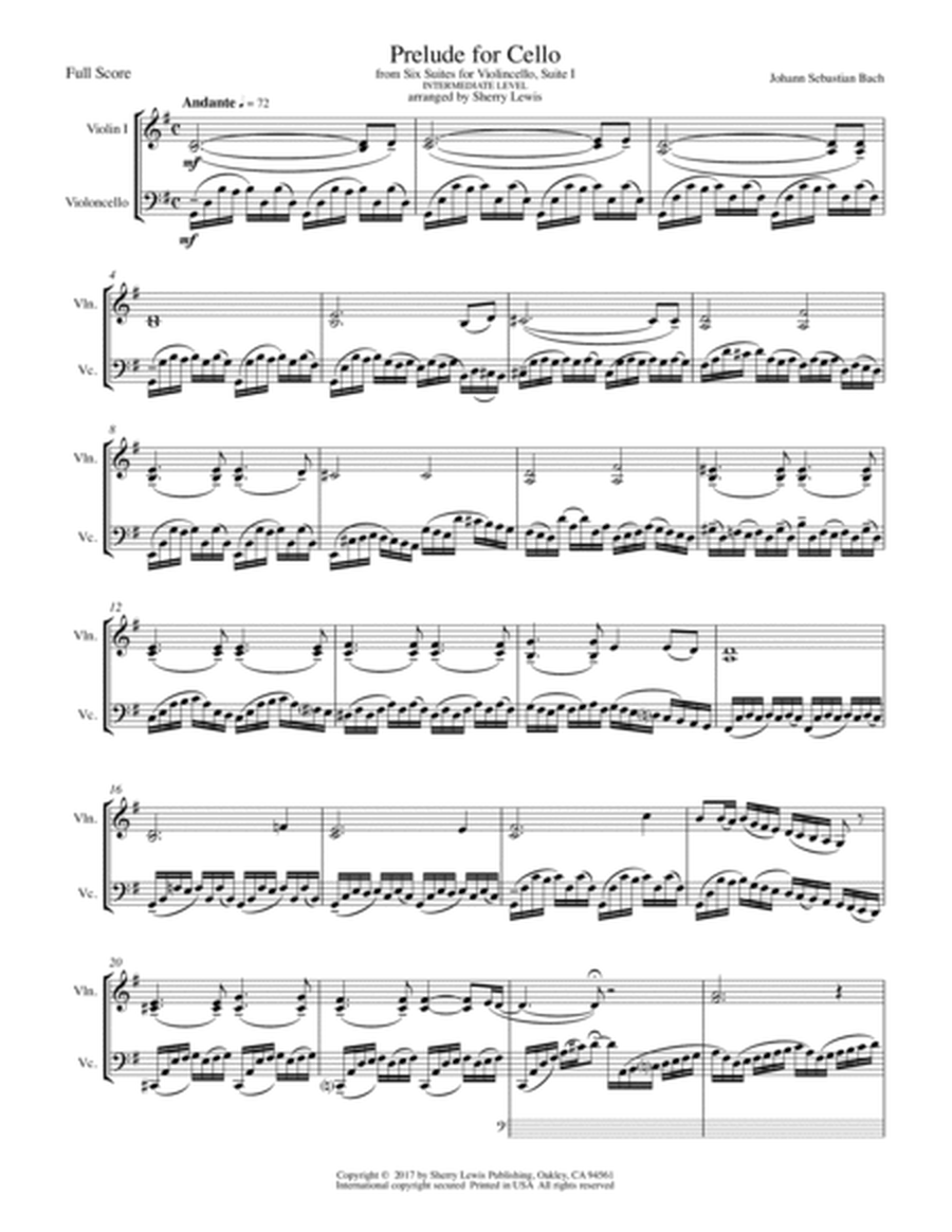 PRELUDE FROM CELLO SUITE NO. 1 by Bach String Duo Intermediate Level for violin and cello image number null