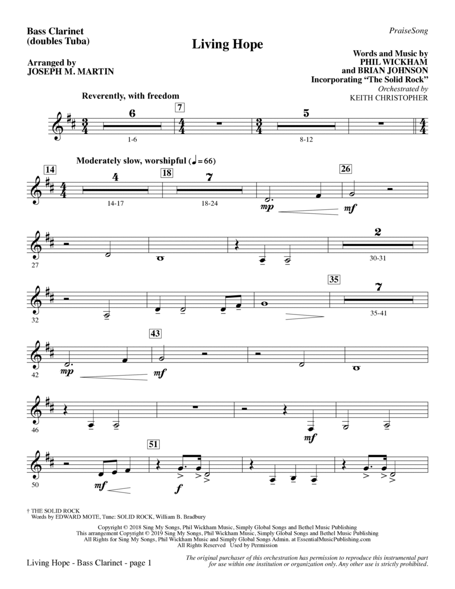 Living Hope (arr. Joseph M. Martin) - Bass Clarinet (sub. Tuba)