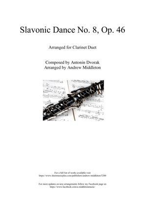 Book cover for Slavonic Dance No. 8 Op. 46 arranged for Clarinet Duet