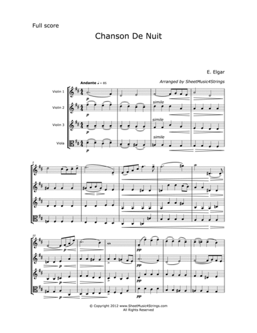 Elgar, E. - Chanson de Nuit, Arranged for Three Violins and Viola image number null