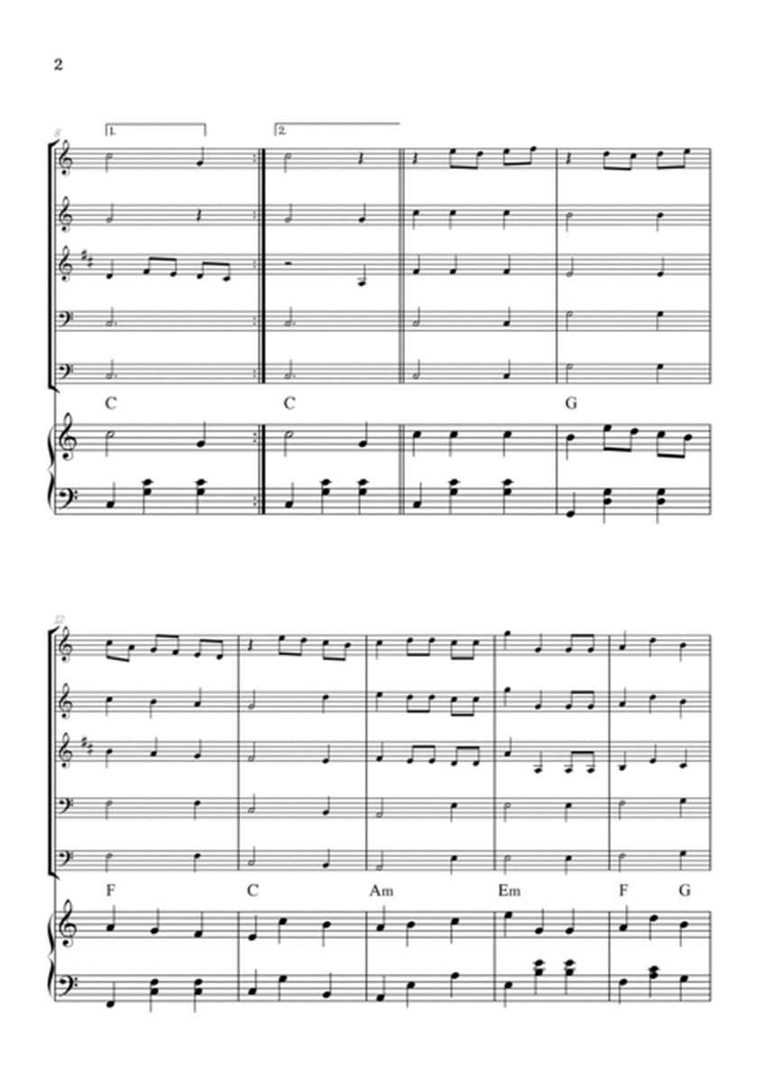 We Wish You a Merry Christmas for Woodwind Quintet & Piano • easy Christmas sheet music w/ chords image number null