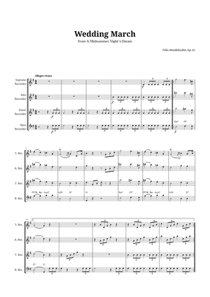 Book cover for Wedding March by Mendelssohn for Recorder Quartet with Chords