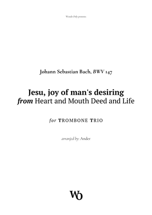 Book cover for Jesu, joy of man's desiring by Bach for Trombone Trio
