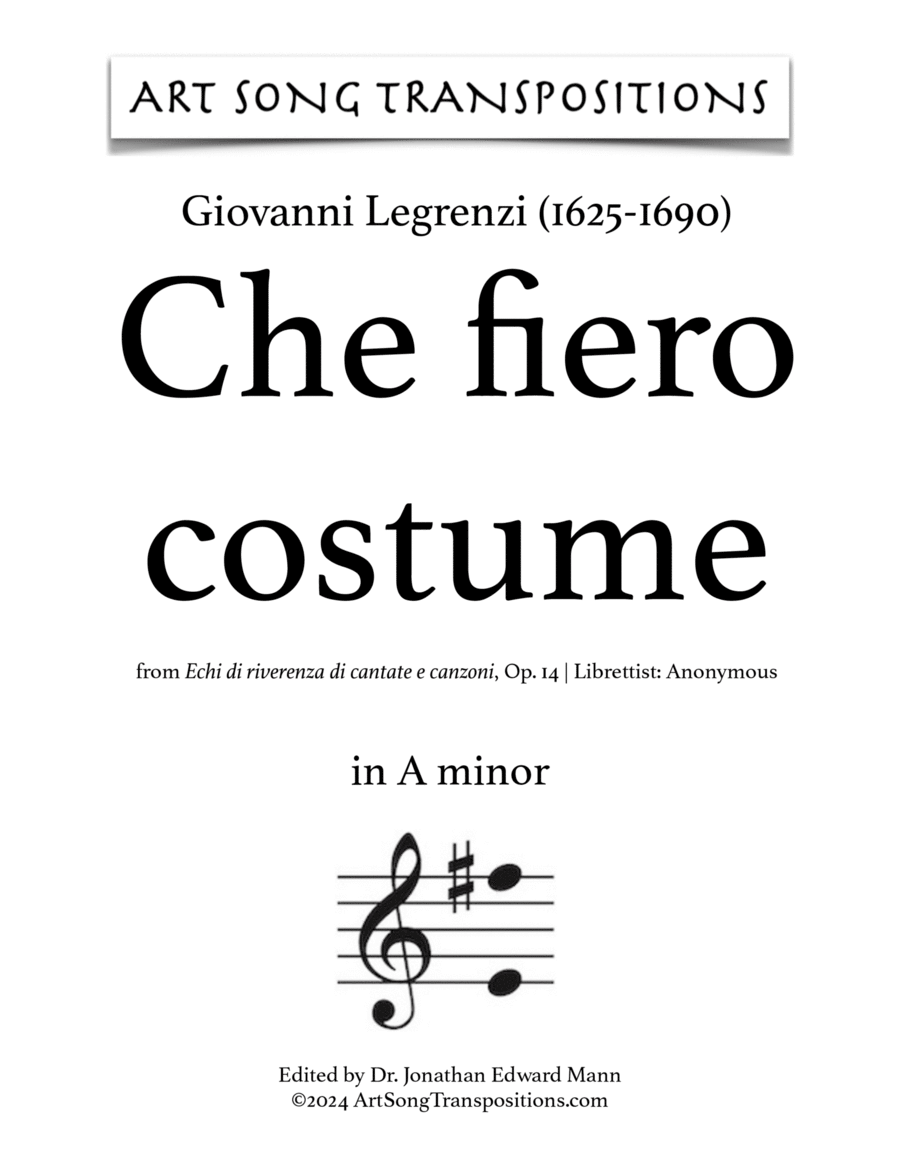 LEGRENZI: Che fiero costume (transposed to A minor)