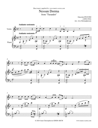 Book cover for Nessun Dorma - Violin and Piano