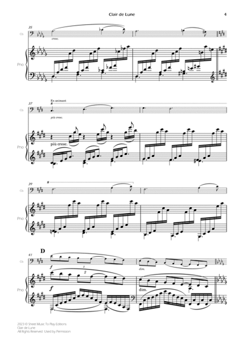 Clair de Lune by Debussy - Contrabass and Piano (Full Score and Parts) image number null