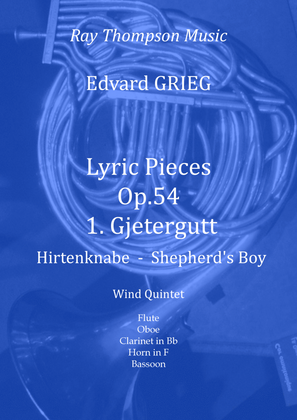 Book cover for Grieg: Lyric Pieces Op.54 No.1"Gjetergutt" (Hirtenknabe - Shepherd's Boy) - wind quintet