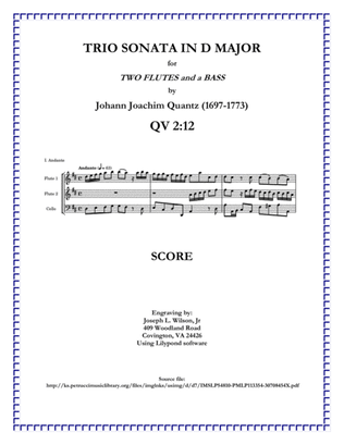 Book cover for Quantz Trio Sonata in D Major QV 2:12