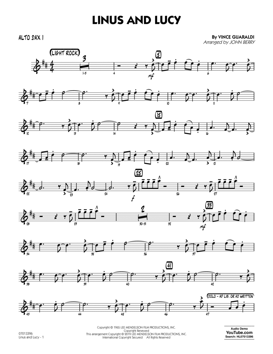 Linus and Lucy (arr. John Berry) - Alto Sax 1