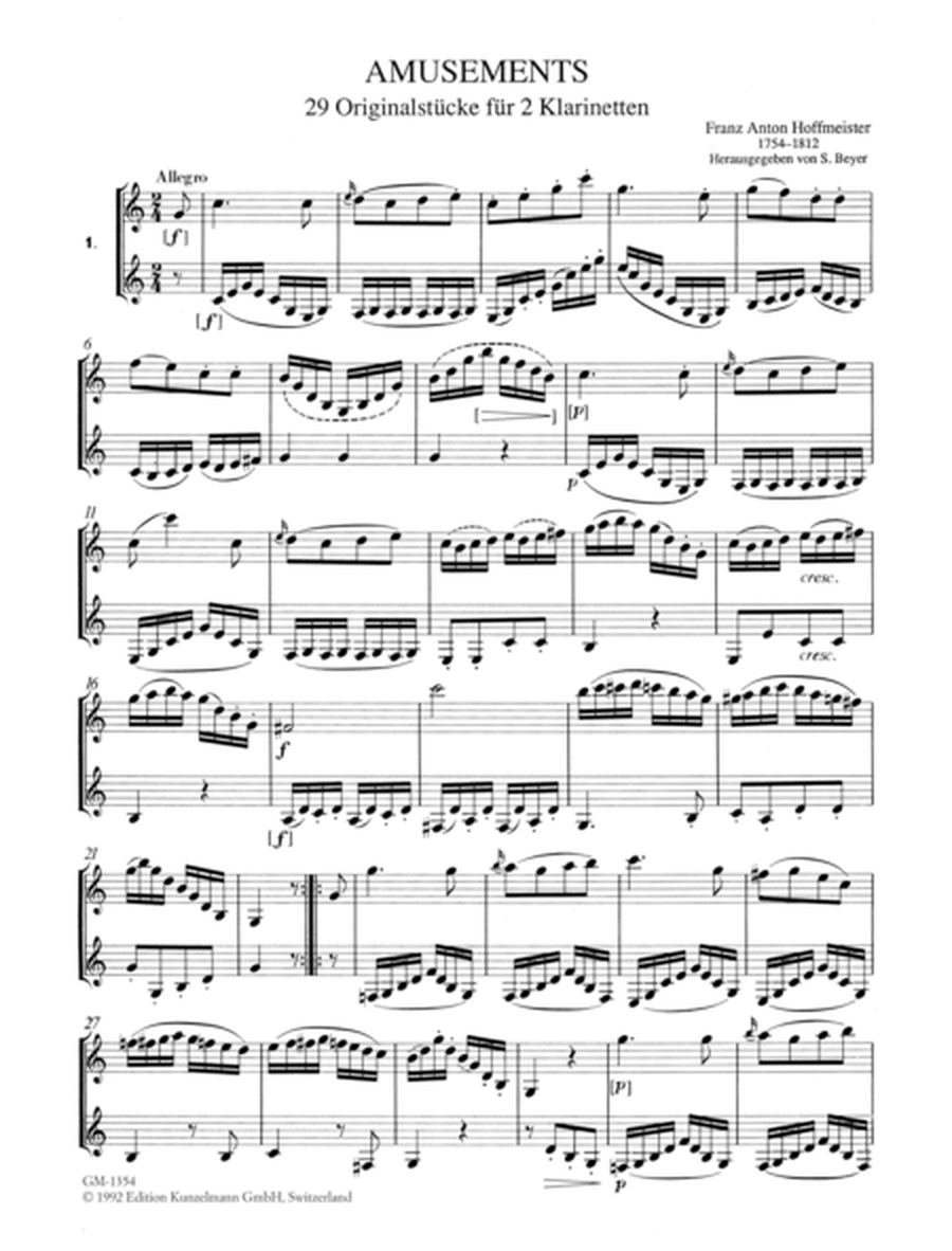 Amusements, 29 original pieces for 2 clarinets