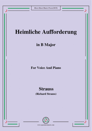 Book cover for Richard Strauss-Heimliche Aufforderung in B Major,for Voice and Piano