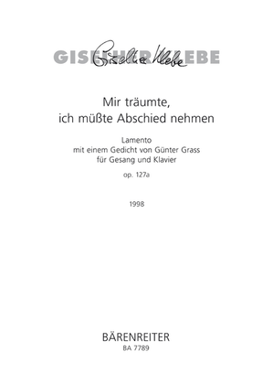 Book cover for Mir traumte, ich musste Abschied nehmen op. 127a